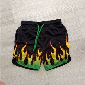 Kids Flame Print Shorts - Black and Green
